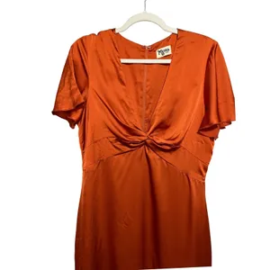 Show Me‎ Your Mumu Rome Twist Gown Burst Orange Satin V Neck Maxi Dress sz L thumbnail 12