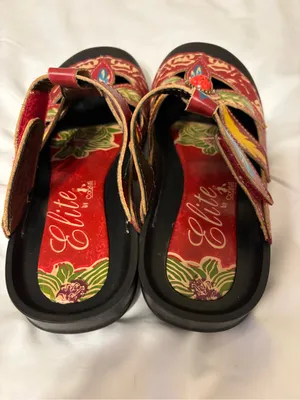 Corkys Elite Leather Floral Sandals Size 36 Boho Red thumbnail 2