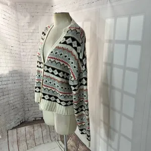 American Eagle Multicolor Knit Fair Isle V-Neck Button Up Cardigan Sweater Large thumbnail 3