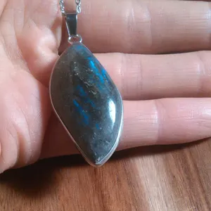 Malagasy Labradorite Stainless Steel Pendant Necklace thumbnail 7