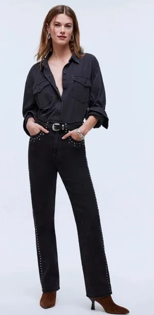 NWT Madewell Limited-Edition‎ Drop: The Studded '90s Straight Jean size 26 black thumbnail 1