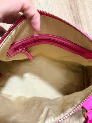 Victorias Secret Beige Canvas Satchel Bag Hot Pink Patent Trim Gold Hardware thumbnail 8