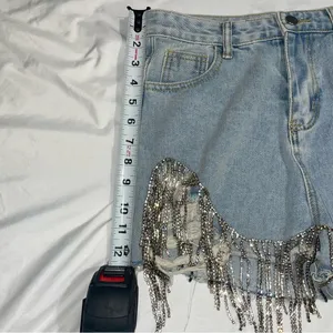 La’ Ros Rhinestone Fringe Cutoff Denim Jean Shorts thumbnail 4