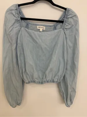 Cloth & Stone Light Blue Peasant Top Puff Sleeve size Medium thumbnail 1