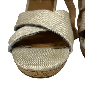 TOMS‎ Womens Cork Wedge Sandals Cream Canvas Ankle Strap Size 8 thumbnail 14