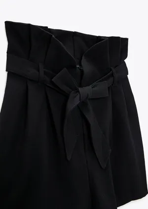 Zara Black High Waisted Paperbag Bermuda Shorts thumbnail 7