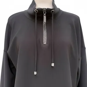 Joseph Ribkoff‎ Mesh Insert Shirt Hem Rhinestone 1/4 Zip Black Mock Neck Grunge thumbnail 3