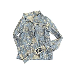 Roller Rabbit Women's Floral Vines Long Sleeves and Pants Pajama Set Blue Small thumbnail 6