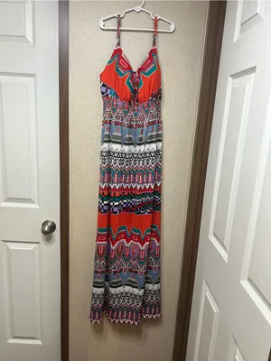 Summery Red Patterned Sleeveless Camisole Dress Size L thumbnail 2