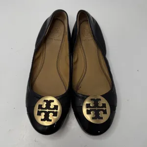 Tory Burch Minnie Cap Toe Ballet Flats All Black Size 6.5 Casual Logo Medallion thumbnail 3