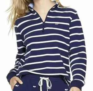 Vineyard Vines Navy Blue and White Stipe Quarter Zip Pullover Sweater Size S thumbnail 1