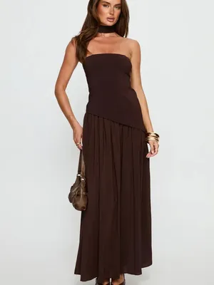 Princess Polly Odela Strapless Drop Waist Maxi Dress Chocolate 6 thumbnail 6