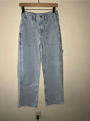 Free people we the free major leagues mid rise carpenter jeans light wash sz 24 thumbnail 3