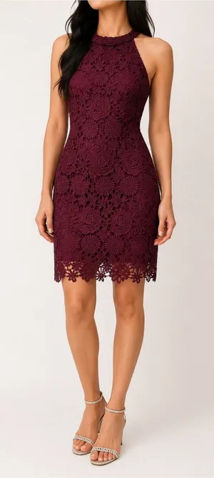 Lulus Love Poem Burgundy Lace Halter Mini Dress Size Small Valentine's Day Date thumbnail 1