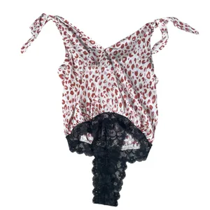 Intimately Free People Pink Leopard Print‎ Tie Strap Lace Thong Bodysuit Small thumbnail 2