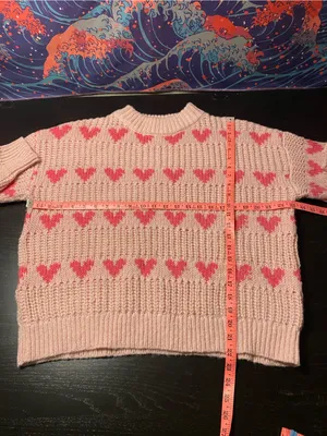Women's Pink Heart Pattern Crewneck Sweater Size M thumbnail 3