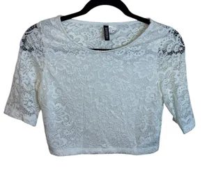 Divided White Floral Lace Cropped Top thumbnail 1