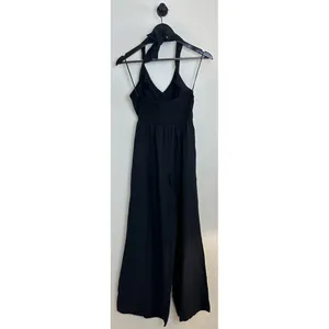 L*SPACE Alena Halter Wide-Leg Linen Jumpsuit in Black Size Small thumbnail 6