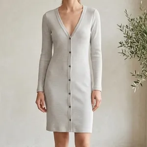 ROXY City at Night Coastal Grey Ribbed Longline Cardigan Button Front Layer thumbnail 2
