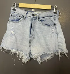 Abercrombie & Fitch High Rise Shorts Womens 0 Light Wash Denim Distressed Cutoff thumbnail 1