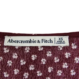 Abercrombie & Fitch Smocked Cuff Burgundy Wrap Dress Long Sleeve V-Neck XS thumbnail 5