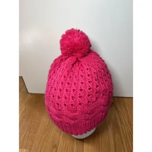 Pom Pom Knit Hat Beanie Womens One Size Pink Cable Bobble Winter Soft Warm thumbnail 2