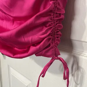 Oh Polly Timeless Romance Ruched Asymmetric Satin Mini Dress in Pink Size 4 thumbnail 7