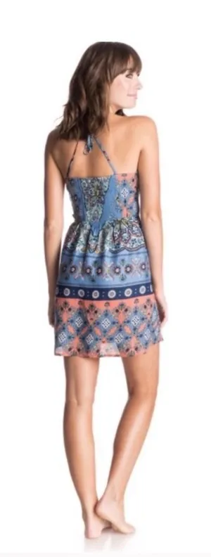 Roxy Dance to the Beat Sundress Womens S Paisley Crochet Blue Coral Pockets Boho thumbnail 1