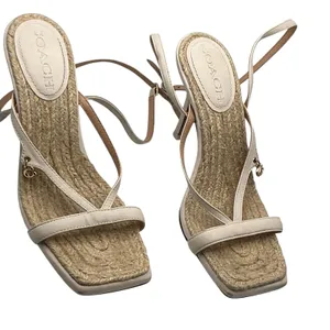 Coach Womens Strappy Leather Espadrille Stiletto Sandals Cream Square Toe Size 7 thumbnail 6