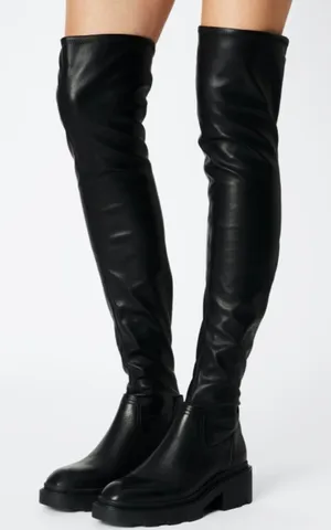 Ash Manny Over-The-Knee Biker Boots Black Thigh-High Leather Chunky Combat Edgy thumbnail 1