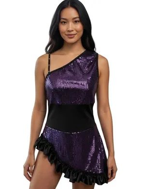 Halloween Costume Flapper Dress Latin Dancer Ruffles One Shoulder Sz M Ice Skate thumbnail 1