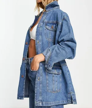 Topshop Women's Blue 70's Chuck-on Denim Jacket Oversized size S NWOT thumbnail 1
