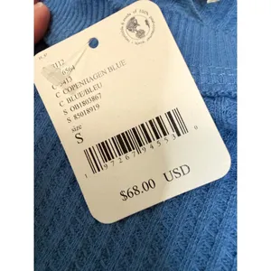 Free People Care Honey B Crew Neck Thermal Waffle Knit Top Copenhagen Blue S NWT thumbnail 9