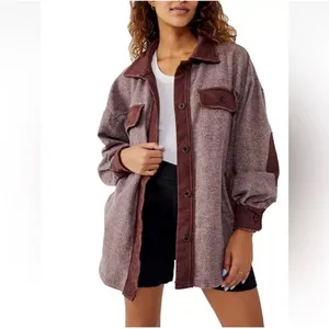 Free People‎ Shacket Oversized Button Down Utility Jacket Textured Cotton Blend thumbnail 2