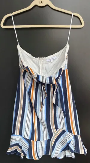 Olivaceous Strapless, Tie Front Striped Dress thumbnail 1