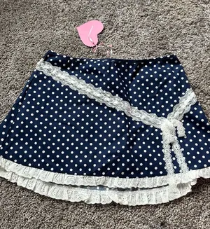 Sugar Thrillz Navy and White Polka Dot Lace-Trim Mini Skirt thumbnail 1