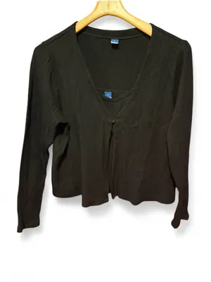 Old Navy Black Ribbed V-Neck Long Sleeve Cardigan xl with cami top thumbnail 3