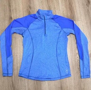 Reebok Womens Quarter Zip Pullover Blue Heathered Athletic Training Top Size‎ S thumbnail 1