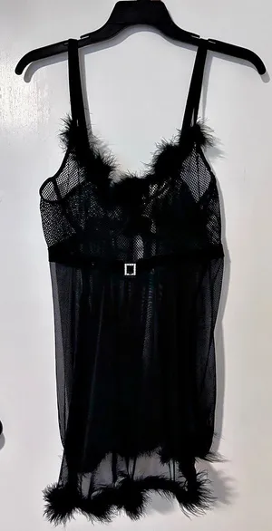 Coquette Diva Black Feather Trim Mini Dress Size 1x/2x Like New thumbnail 1