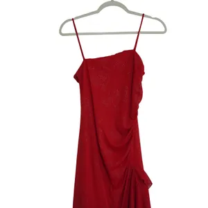 Entrancy Red Glitter Floral Y2K 90s Whimsigoth Asymmetrical‎ Ruffle Maxi Dress thumbnail 2