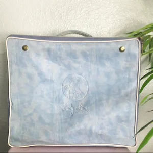 Vintage Blue Travel Box Luggage Hat Box Carry On Case Retro Square Suitcase MCM Lady Love Brass Hardware Approx 14” wide x 11.5” Long x 7” Deep thumbnail 2