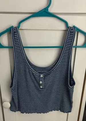 Aerie Blue and White Stripped Croptop thumbnail 1