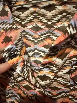 Ariat Women's Aztec-Print Button Down Shirt in Pink, Blue & Brown thumbnail 3