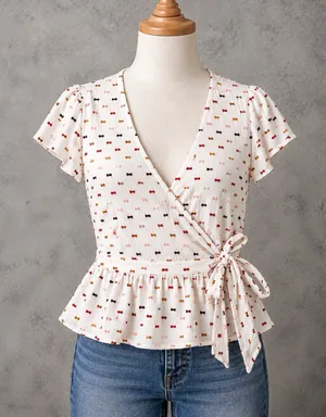 Madewell Ruffle-Hem Wrap Top in Clipdot White Multi 100% Cotton XS thumbnail 1