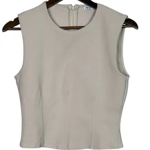 Zara Sleeveless Detailed Lining Fitted Classy Blouse Top Back Zip Up L Beige thumbnail 10