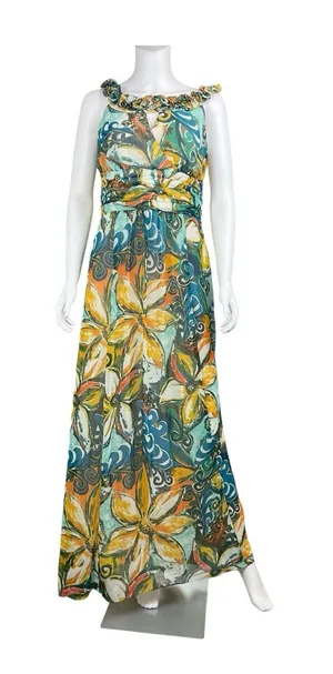 SANGRIA Lined Colorful FLORAL CHIFFON Gathered Neckline/Waist Zip MAXI Dress‎ 10 thumbnail 1