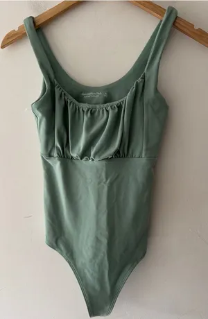 Abercrombie & Fitch Soft‎ A&F Ruched Sage Green Bodysuit thumbnail 1