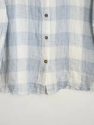 OTT Light Blue and White Check Cotton Gauze Button Down Shirt Size XL thumbnail 3