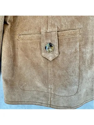 Vtg Tan Genuine Suede Jacket Peplum Button Front Y2K Fall Leather 90s Size 1X thumbnail 5