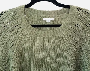 American Eagle Hunter Green Open Knit Sweater thumbnail 3